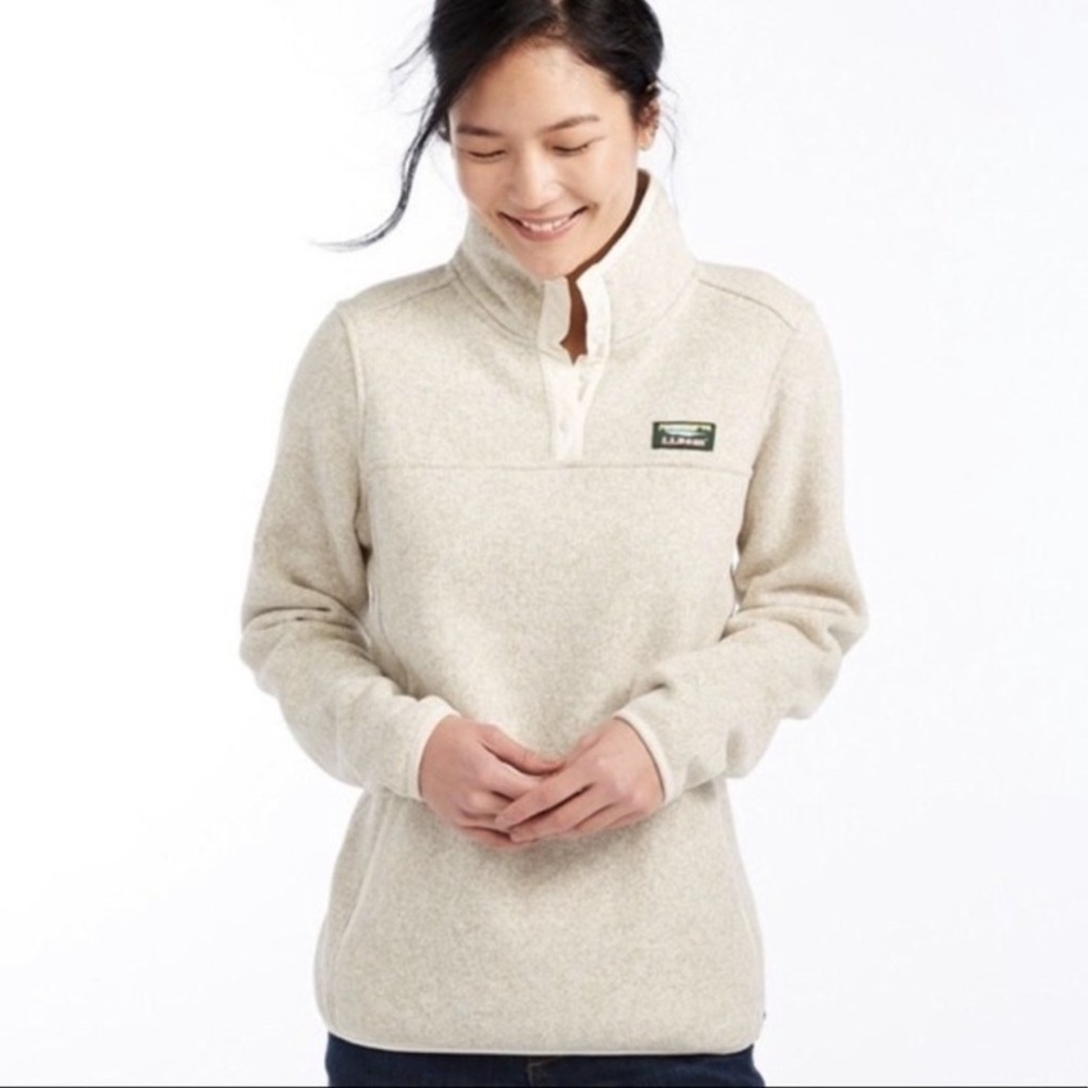 L. L. Bean Sweater Fleece Pullover Top Snap Button Casual Cozy Outdoor Cream XSP - Picture 13 of 13